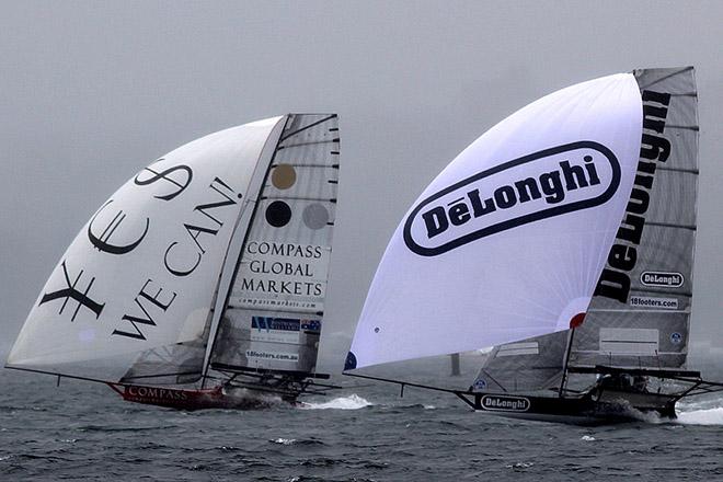 Local teams Compassmarkets.com and De'Longhi on the first spinnaker run - 18ft Skiffs - JJ Giltinan Championship 2017 © 18footers.com